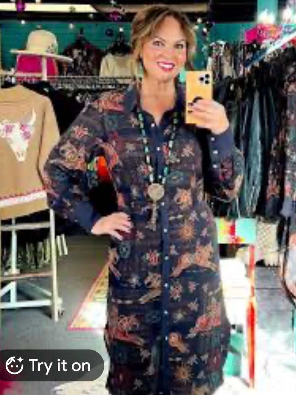 Double D Ranch Pony Show Button-Front Western Print Dress